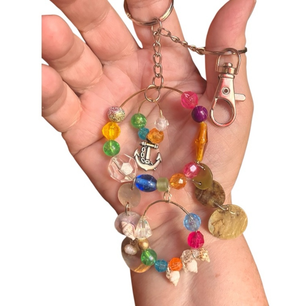 Handcrafted colorful keychain bag charm beads beach shells Pearls anchor charm
